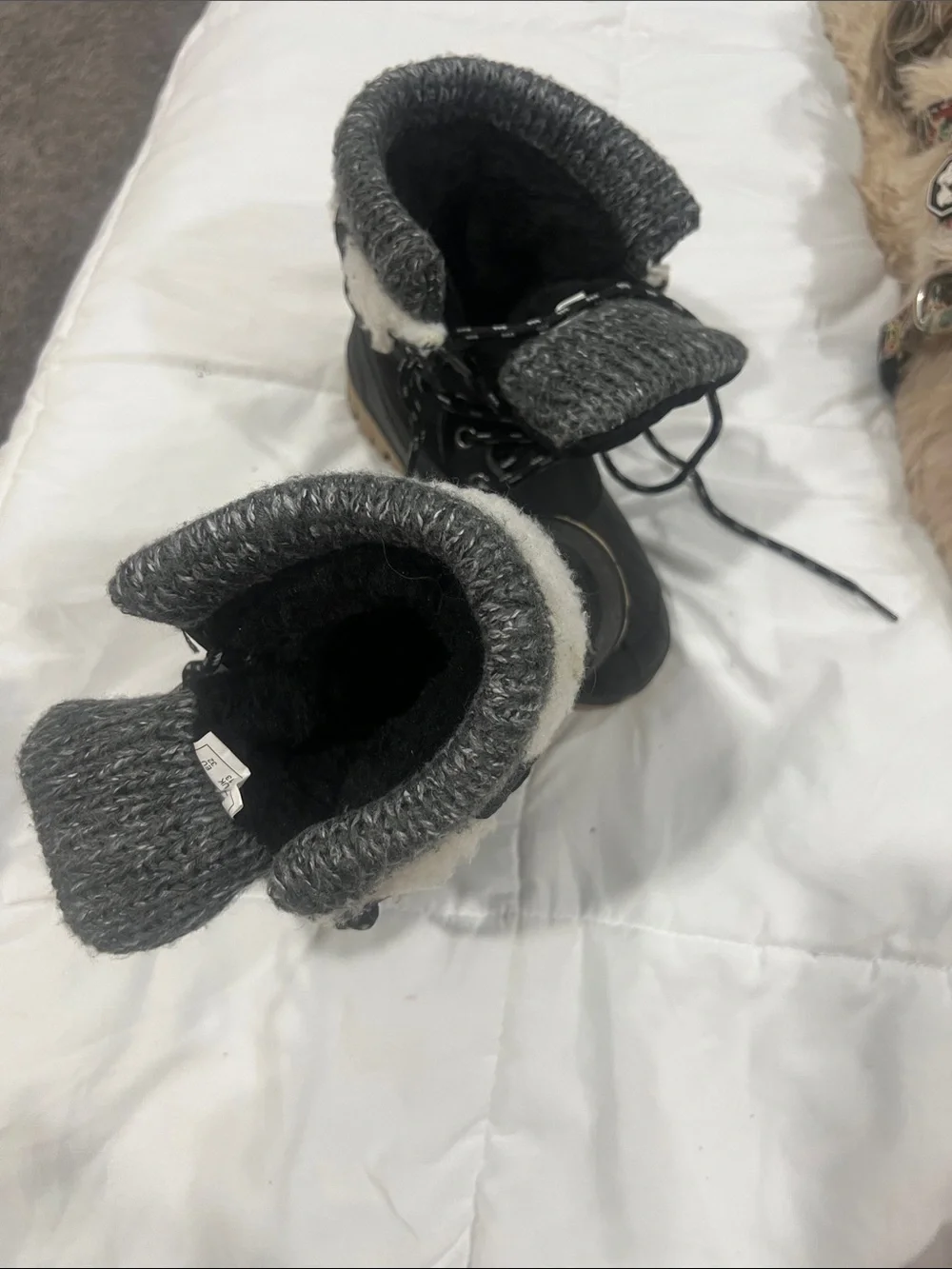 Boys Black Winter Duck Boots with Grey Fleece Lining